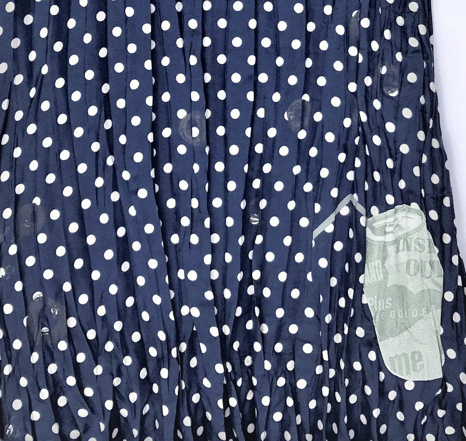 IKKS Navy Polka Dot Cap Sleeve Crinkly Silk Dress With Cotton Lining