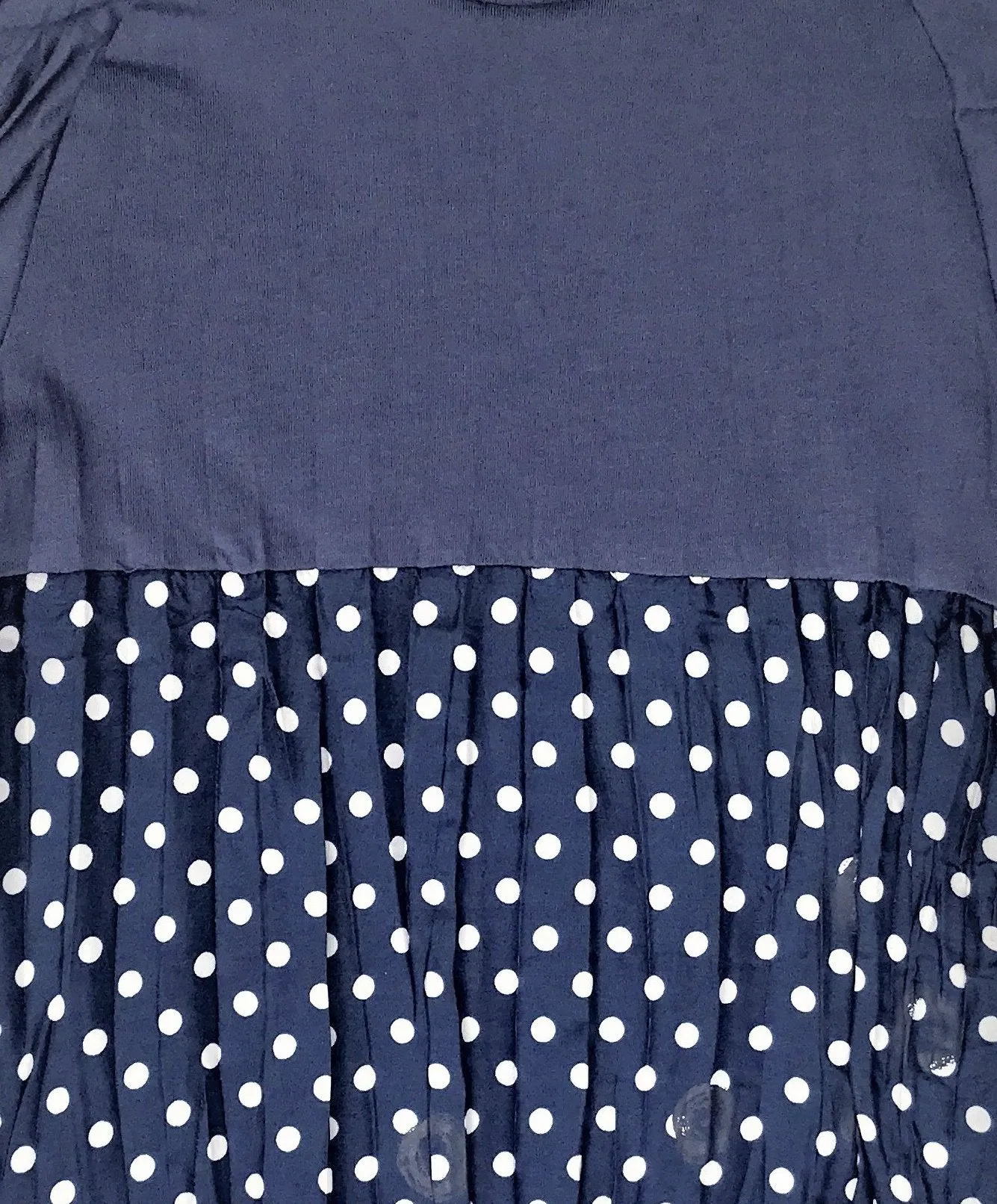 IKKS Navy Polka Dot Cap Sleeve Crinkly Silk Dress With Cotton Lining
