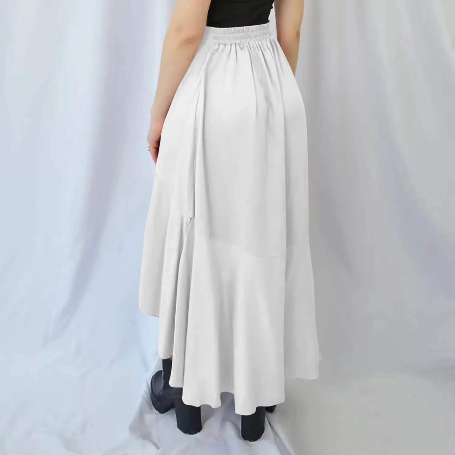 JOAU High Waist Wrap Irregular Flowy Ruffle Skirts for Women Trendy Summer High Low Slit Front A-line Midi Skirt