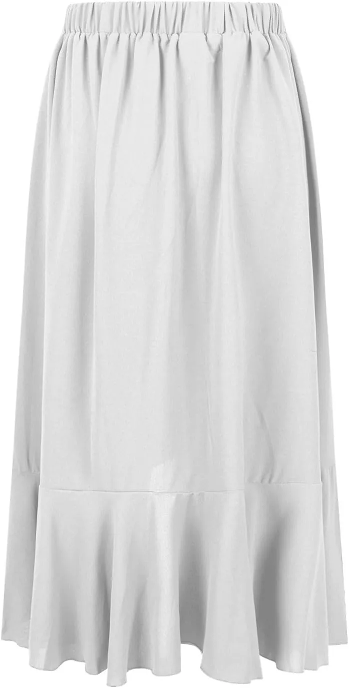 JOAU High Waist Wrap Irregular Flowy Ruffle Skirts for Women Trendy Summer High Low Slit Front A-line Midi Skirt