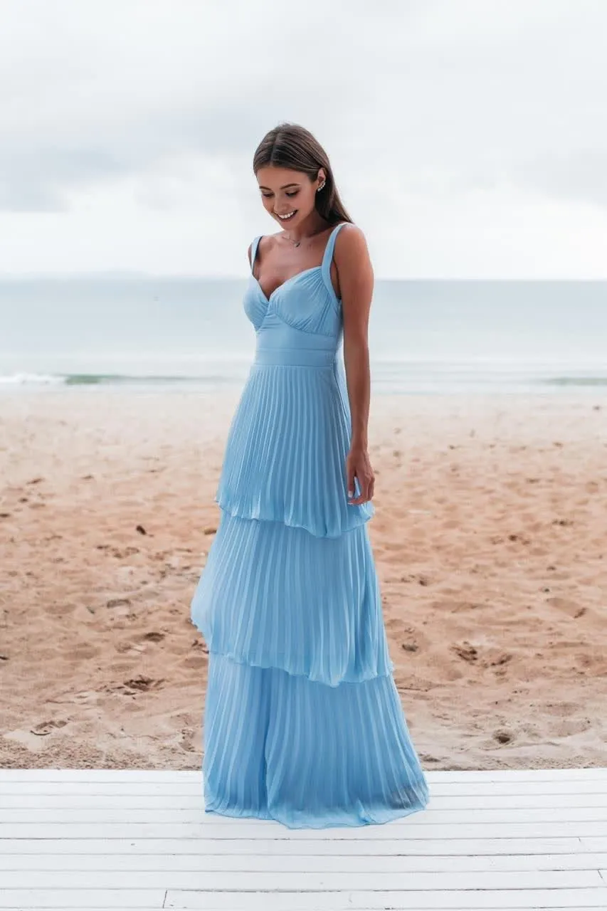 kamahe A-line Wide Straps Blue Sleeveless Floor Length Prom Dress,Blue Bridesmaid Dress