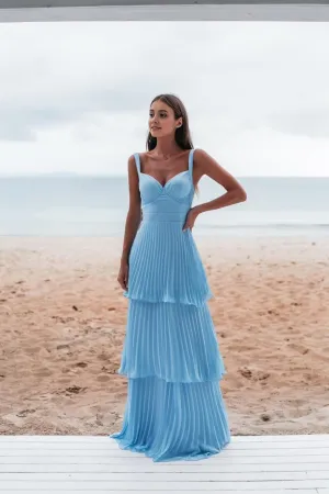 kamahe A-line Wide Straps Blue Sleeveless Floor Length Prom Dress,Blue Bridesmaid Dress