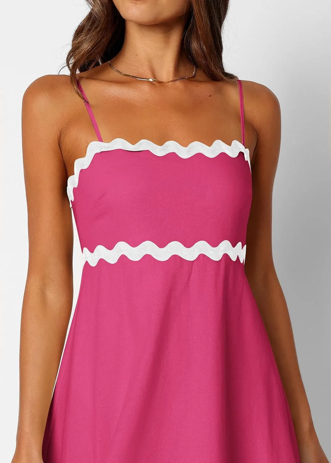 KIRUNDO Womens Summer Dresses 2025 Boho Spaghetti Strap Sleeveless Smocked Rickrack Trim Flowy Beach Vacation Midi Sundress