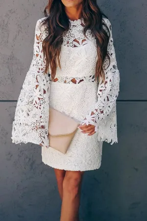 Lace Cutout Long-sleeve Short Dress