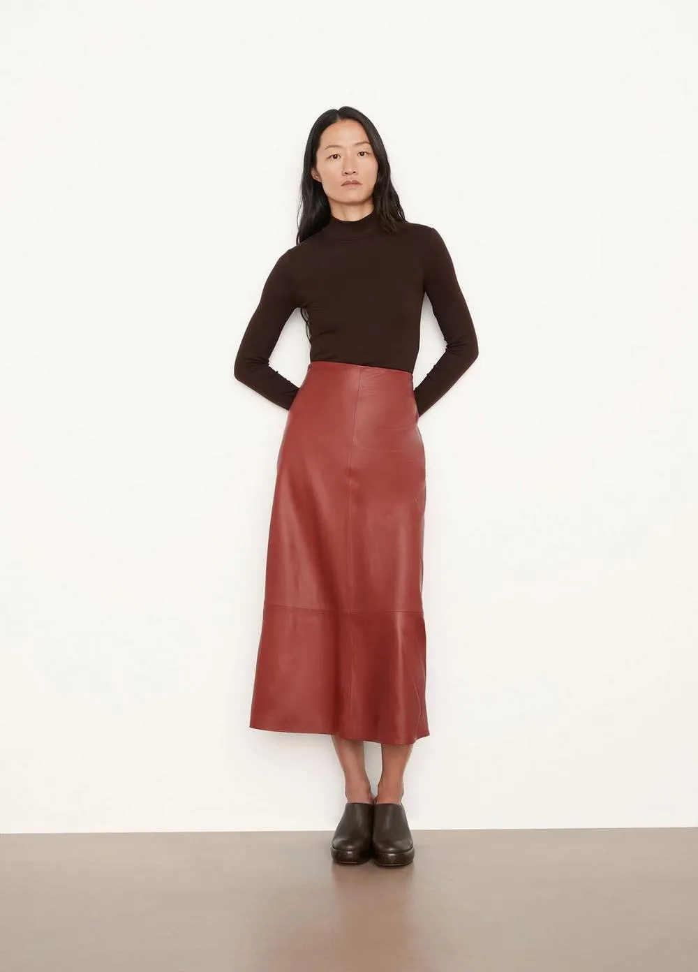 Leather Straight Skirt in Burnt Cinnamon