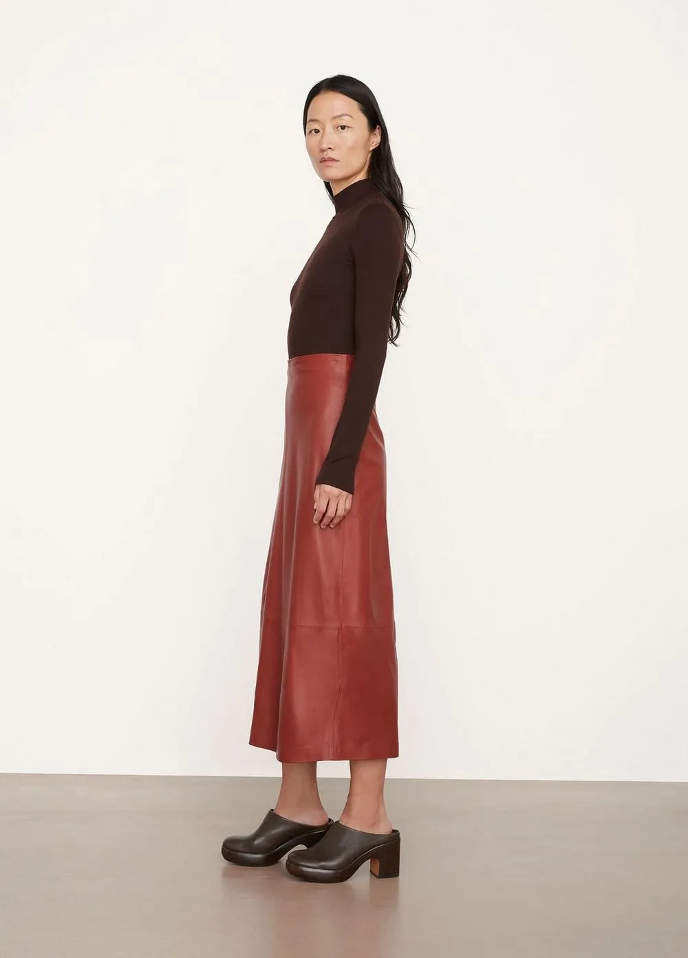 Leather Straight Skirt in Burnt Cinnamon
