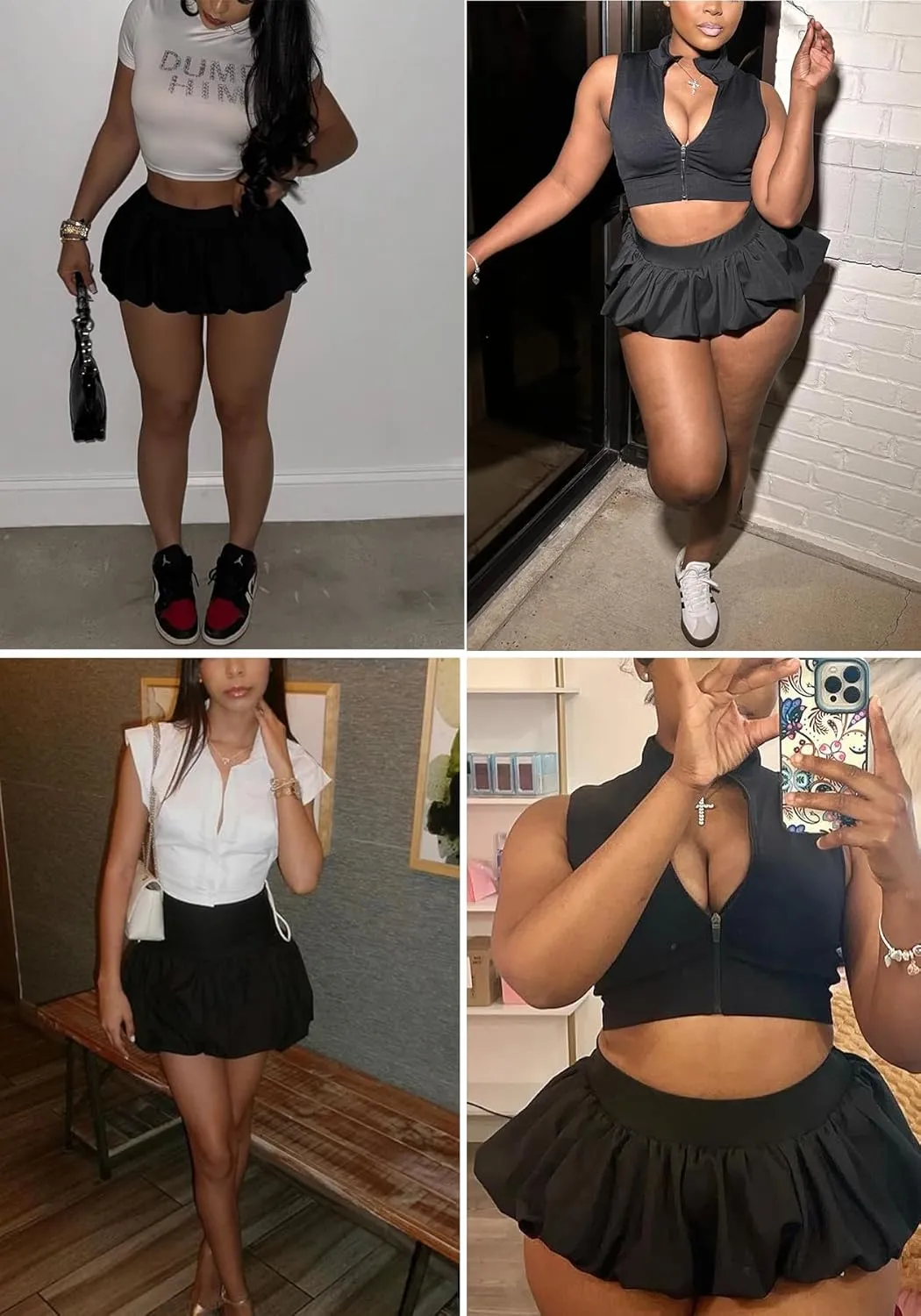 LETSVDO Women's Bubble Mini Skirt Y2k Puffy Pleated Ruffle Elastic Waist A Line Flare Balloon Cute Summer Short Skirts