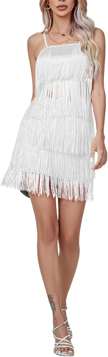LYANER Women's Sexy Two Piece Outfit Fringe Sleeveless Cami and Short Skirt Sets