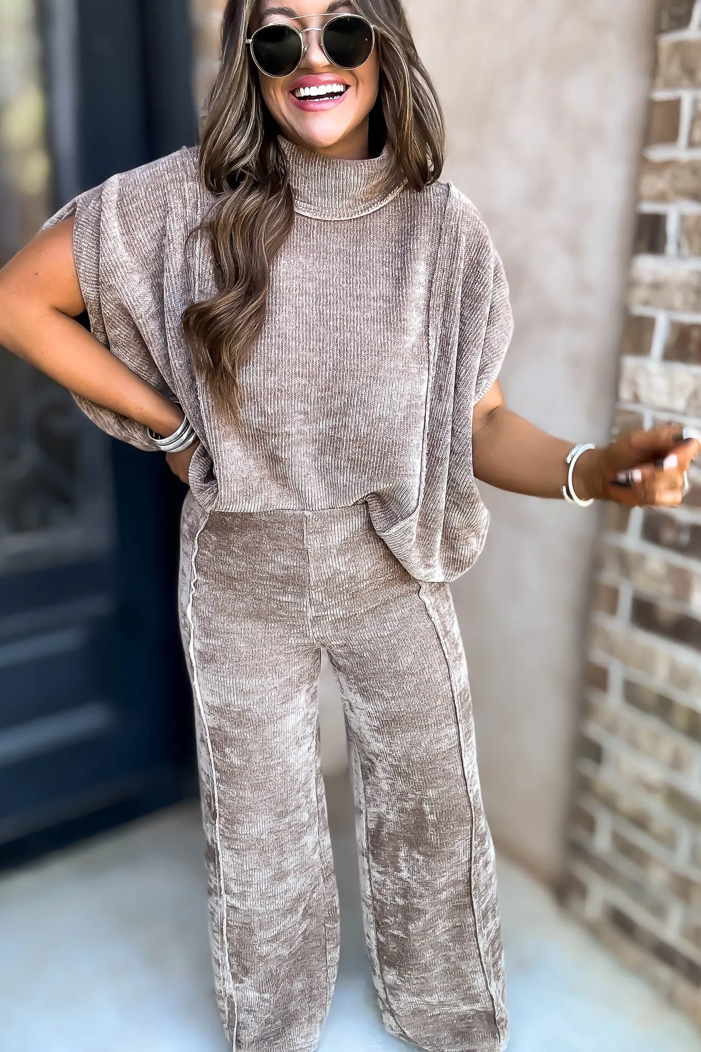 Mocha Luxeknit Wide Leg Pants