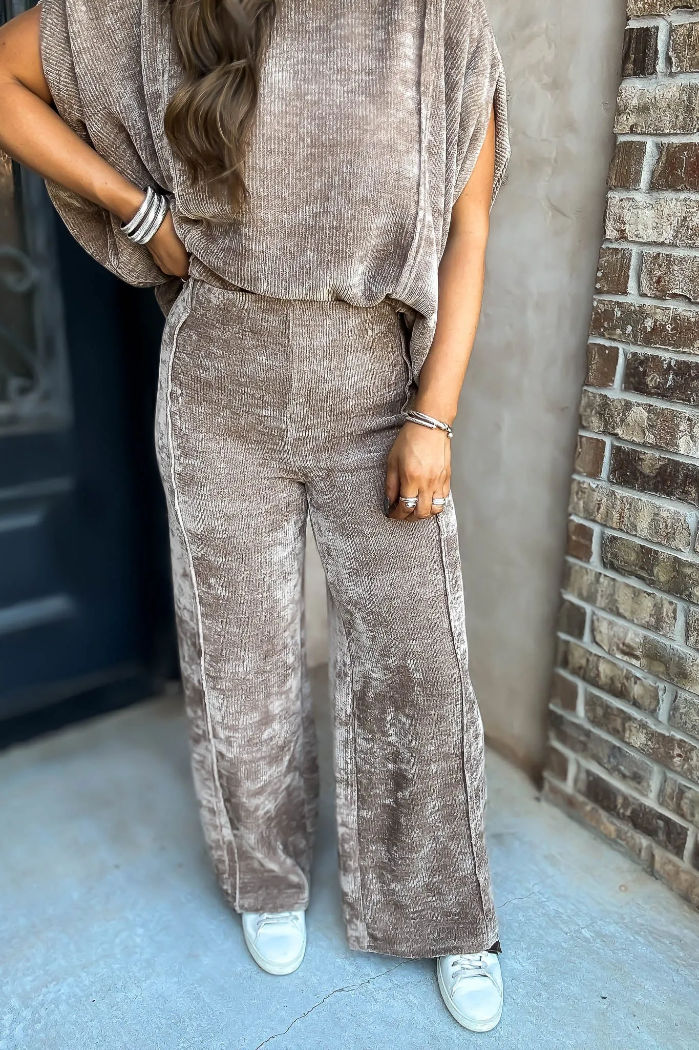 Mocha Luxeknit Wide Leg Pants