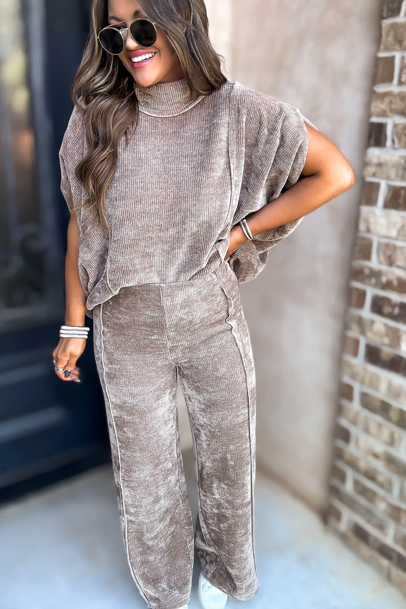 Mocha Luxeknit Wide Leg Pants