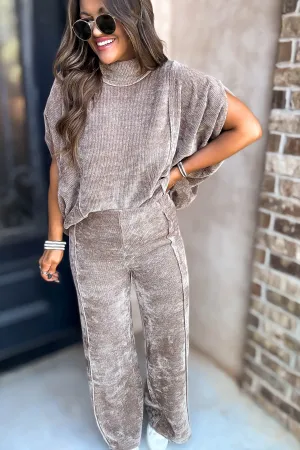 Mocha Luxeknit Wide Leg Pants
