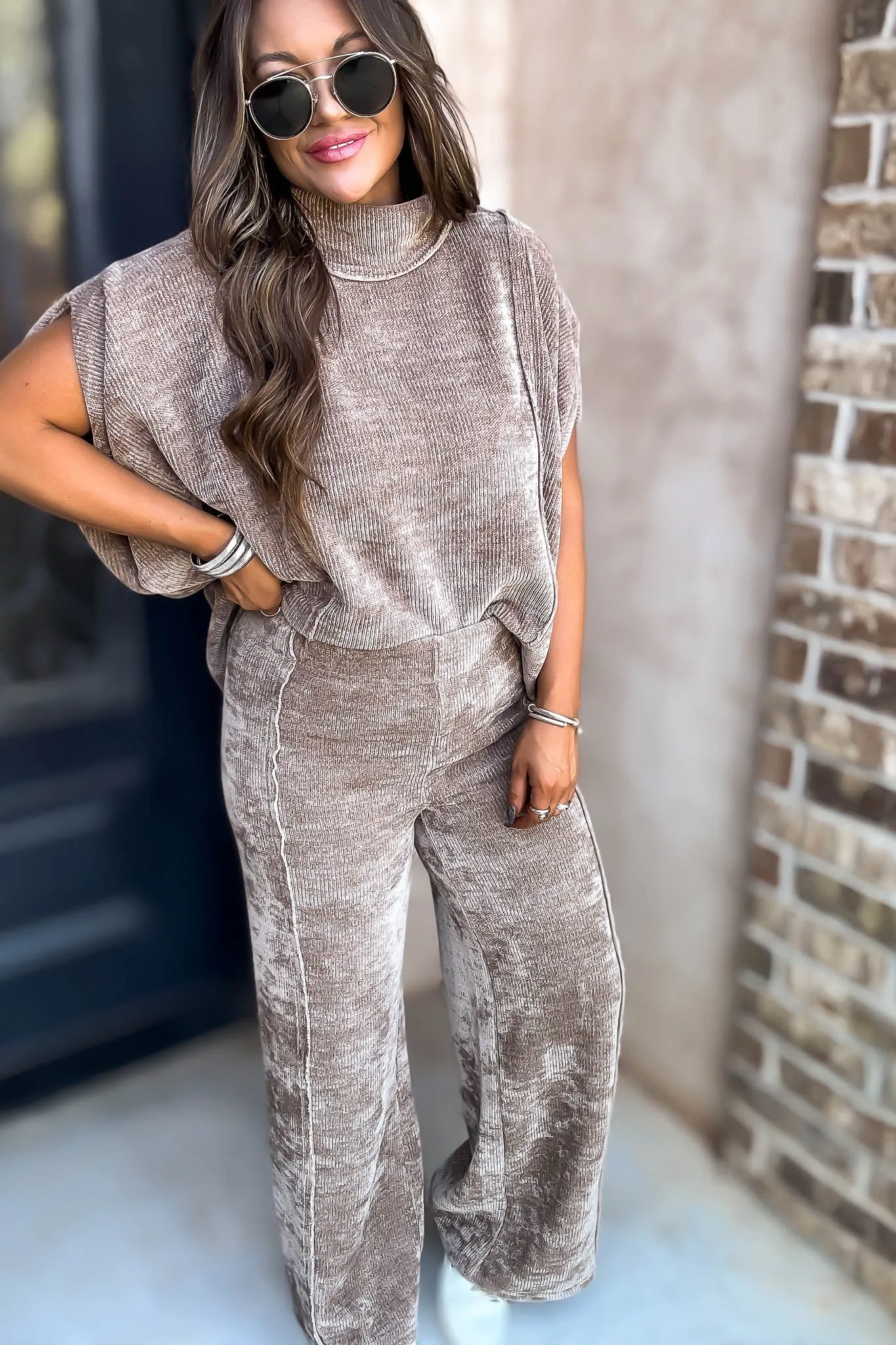 Mocha Luxeknit Wide Leg Pants
