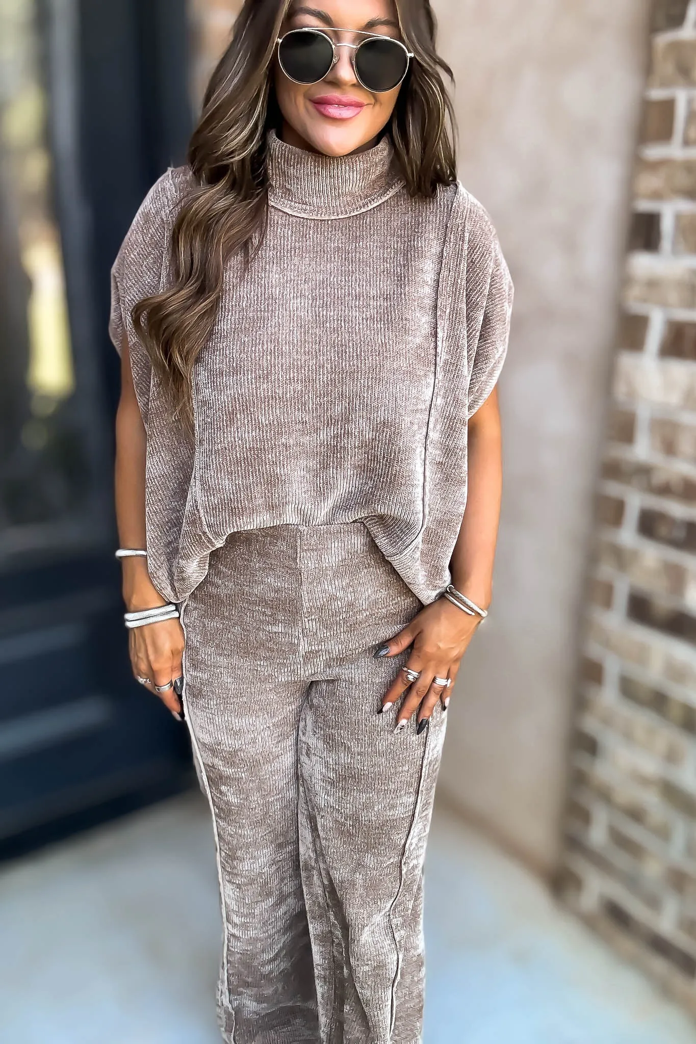 Mocha Luxeknit Wide Leg Pants