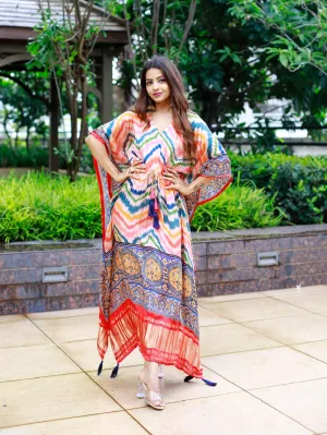 Multi Color Digital bandhej Printed Pure Gaji Silk Kaftan