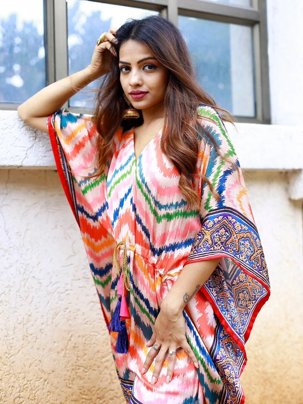 Multi Color Digital bandhej Printed Pure Gaji Silk Kaftan