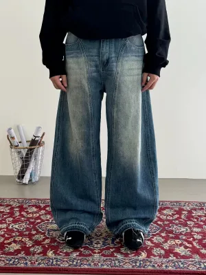 Nine Faded Multi-Seams Loose Jeans