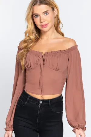 Off Shoulder Smocking Woven Top - 3 colors