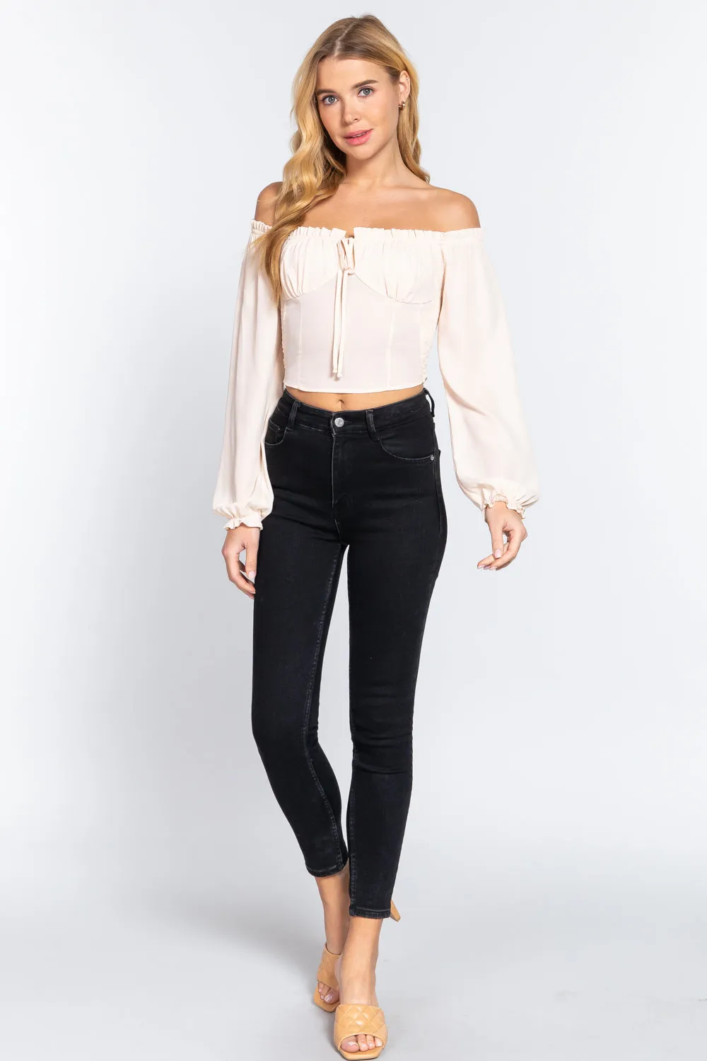 Off Shoulder Smocking Woven Top - 3 colors