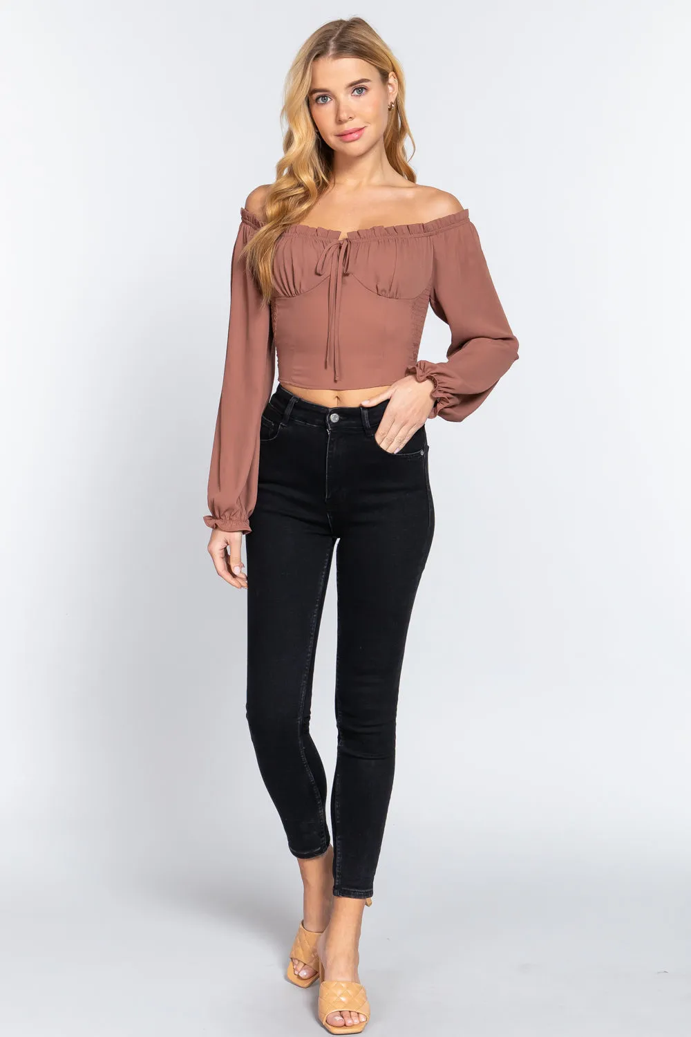 Off Shoulder Smocking Woven Top - 3 colors