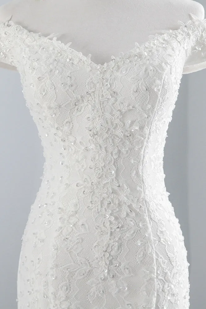 Off-the-Shoulder Long Mermaid Wedding Dress with Lace