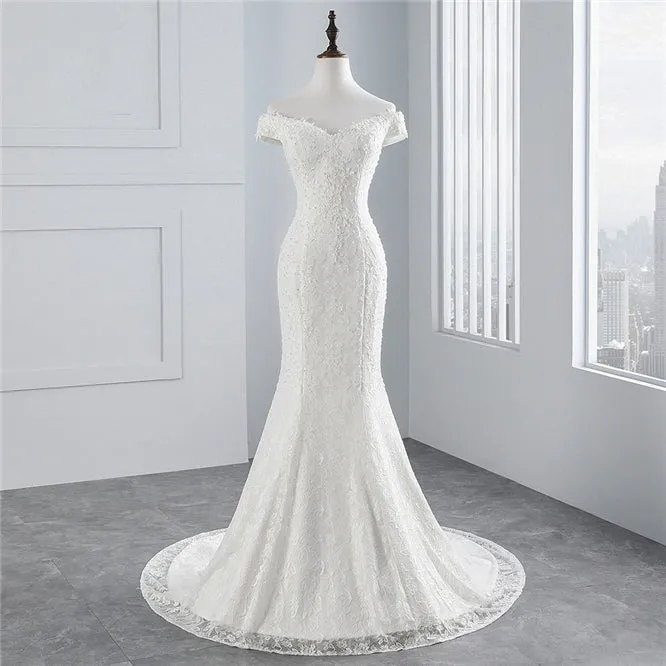 Off-the-Shoulder Long Mermaid Wedding Dress with Lace