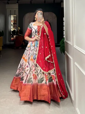 Off White Color Printed With Weaving Work Patta Soft Chanderi  Dress