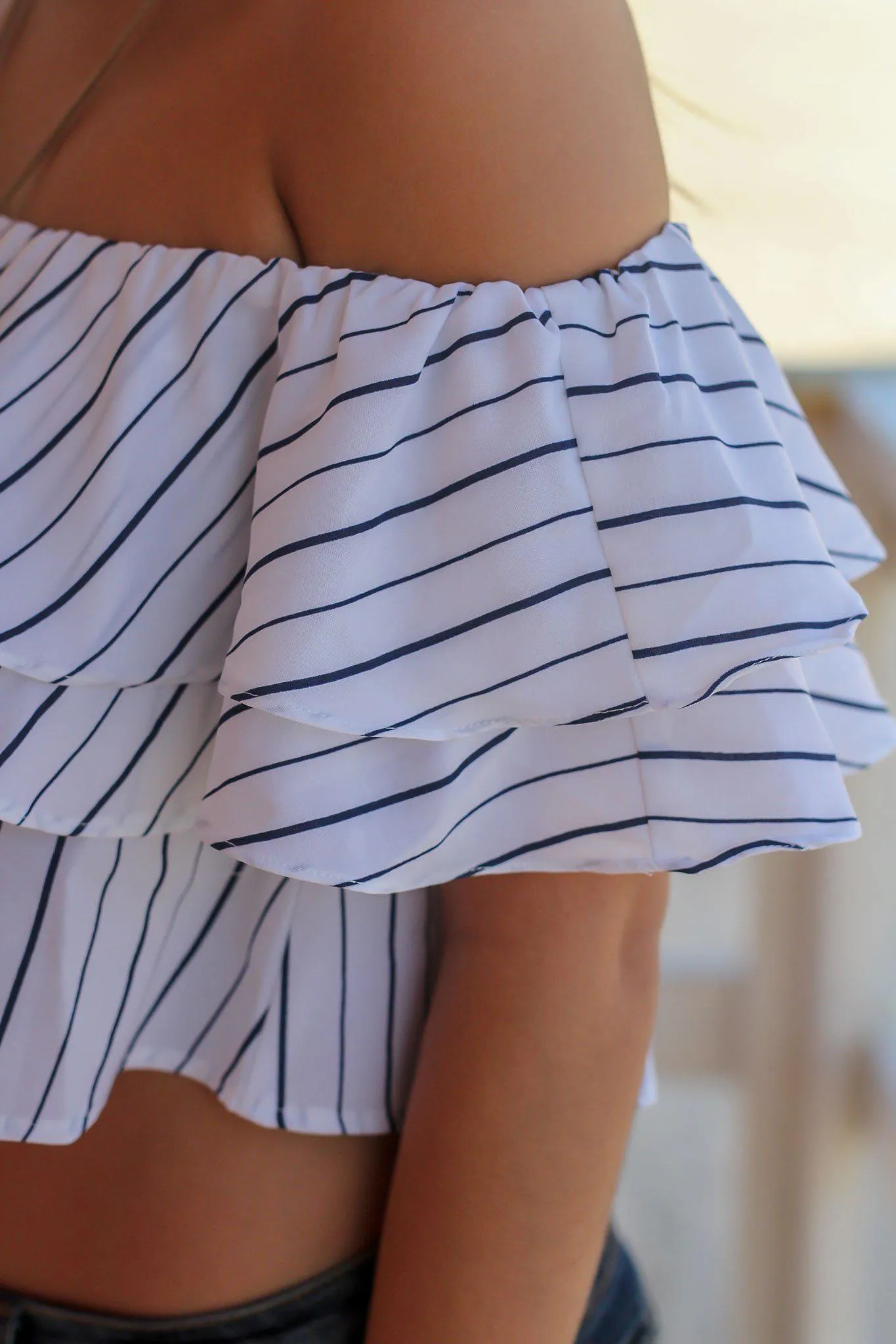 Off White Striped Off Shoulder Top
