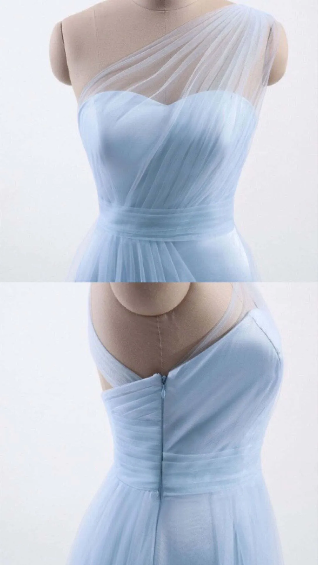 One Shoulder Sweetheart Ice Blue Bridesmaid Dress