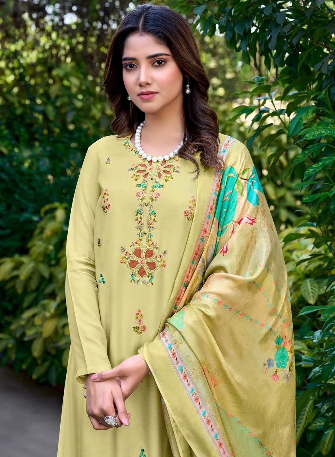 Party Wear Pure Muslin Silk Unstitched Suit Material with Dupatta