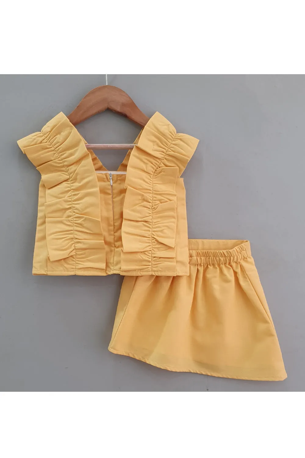 Pastel Mustard Yellow Criss Cross Top With Skirt Set