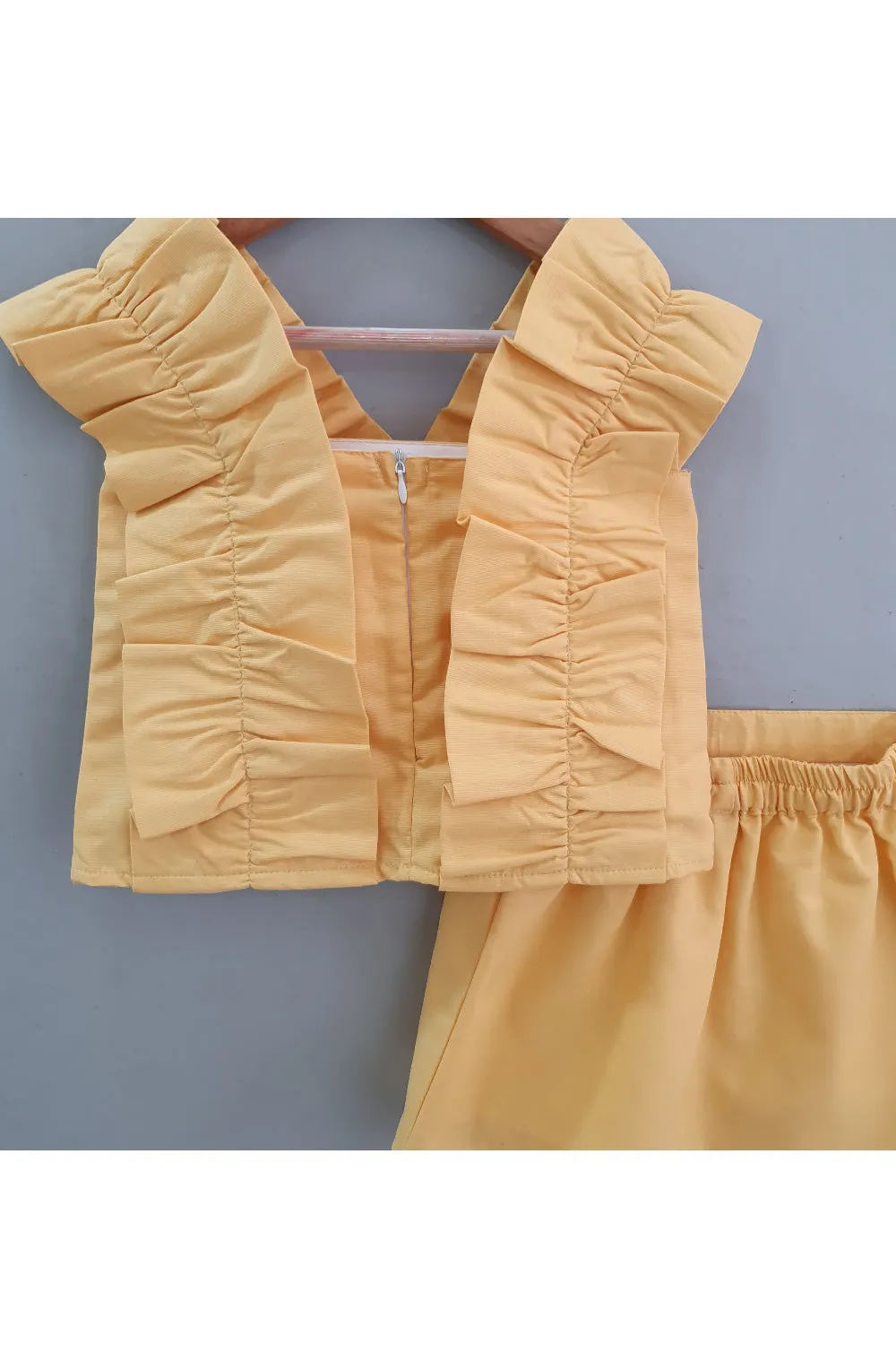 Pastel Mustard Yellow Criss Cross Top With Skirt Set