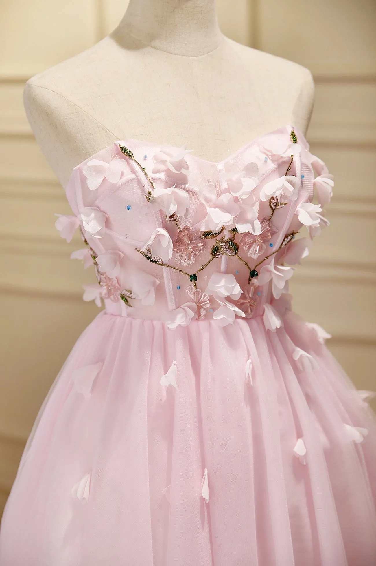 Pink Tulle Short Prom Dress Pink A-Line Strapless Homecoming Dress