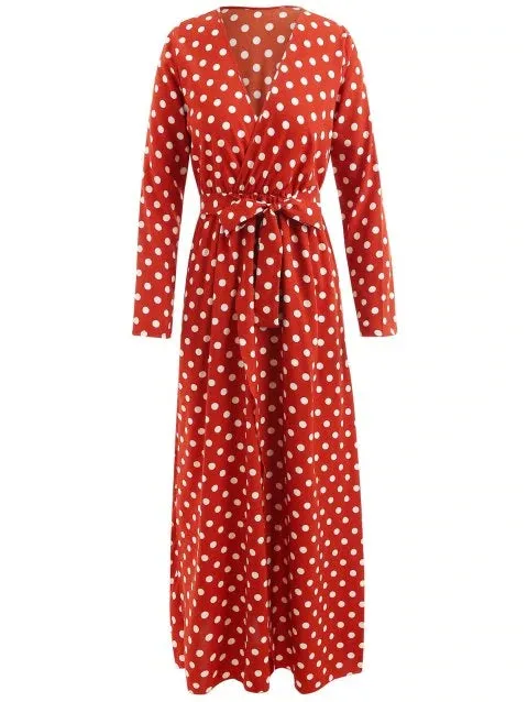 Pretty Cut Polka Dot Long Dress