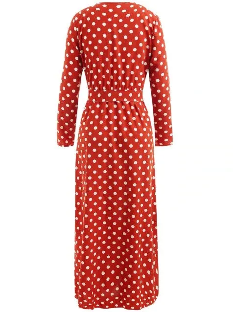 Pretty Cut Polka Dot Long Dress