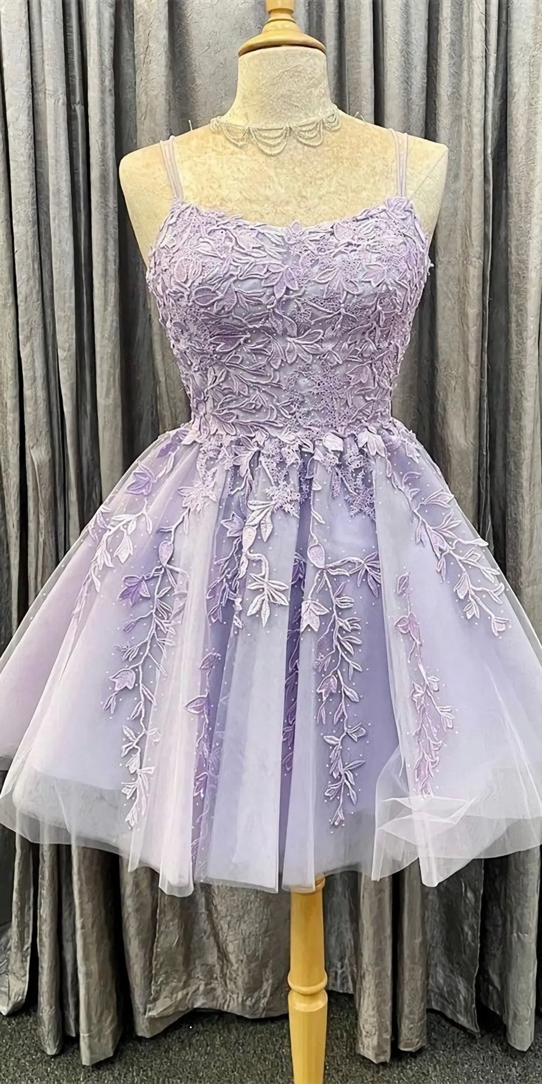 Princess Short Lavender A Line Lace Appliqued Homecoming Dress Party Dress