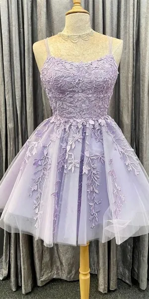 Princess Short Lavender A Line Lace Appliqued Homecoming Dress Party Dress