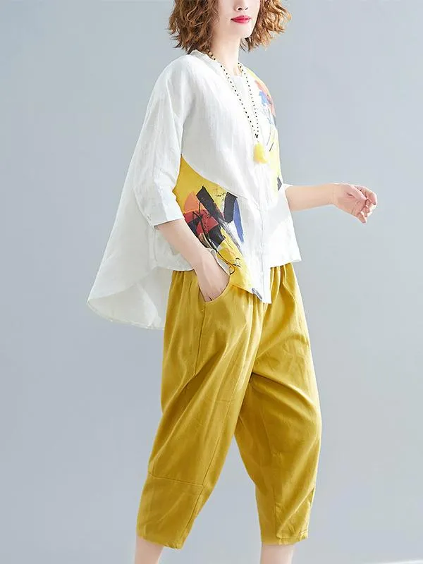 Printed Shirt   Solid Wide Leg Pants