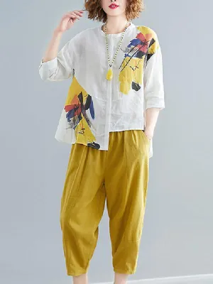 Printed Shirt   Solid Wide Leg Pants