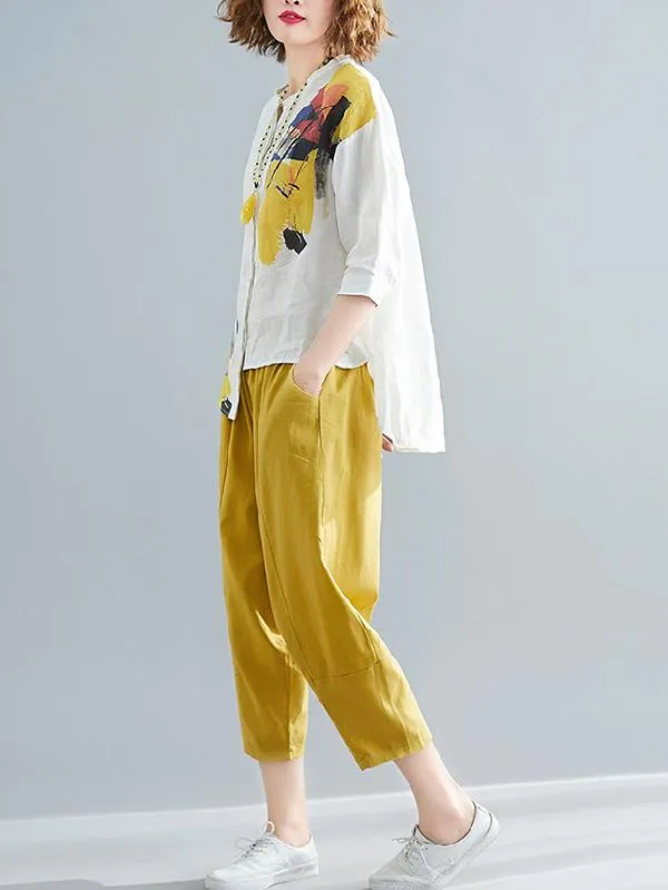 Printed Shirt   Solid Wide Leg Pants