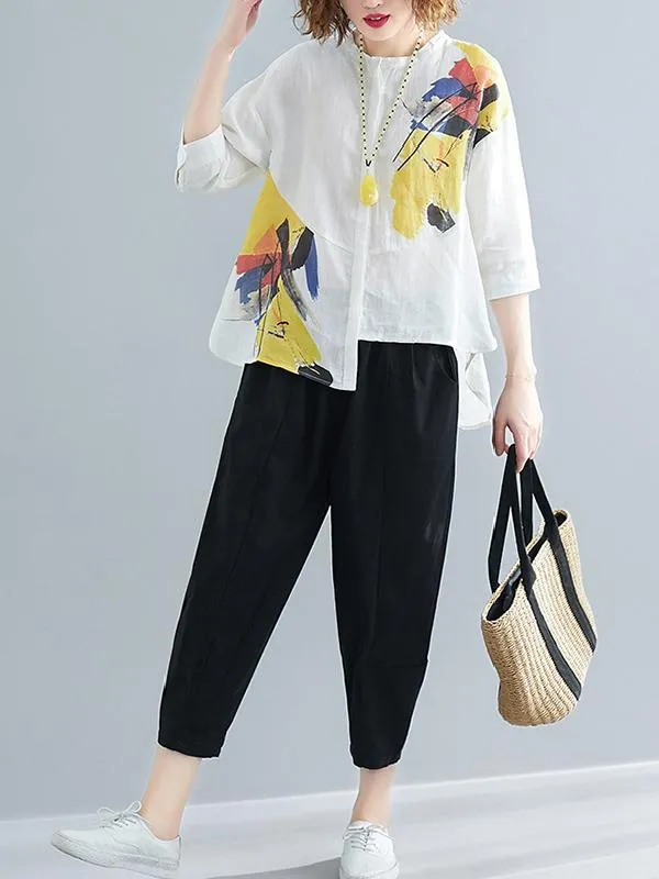 Printed Shirt   Solid Wide Leg Pants