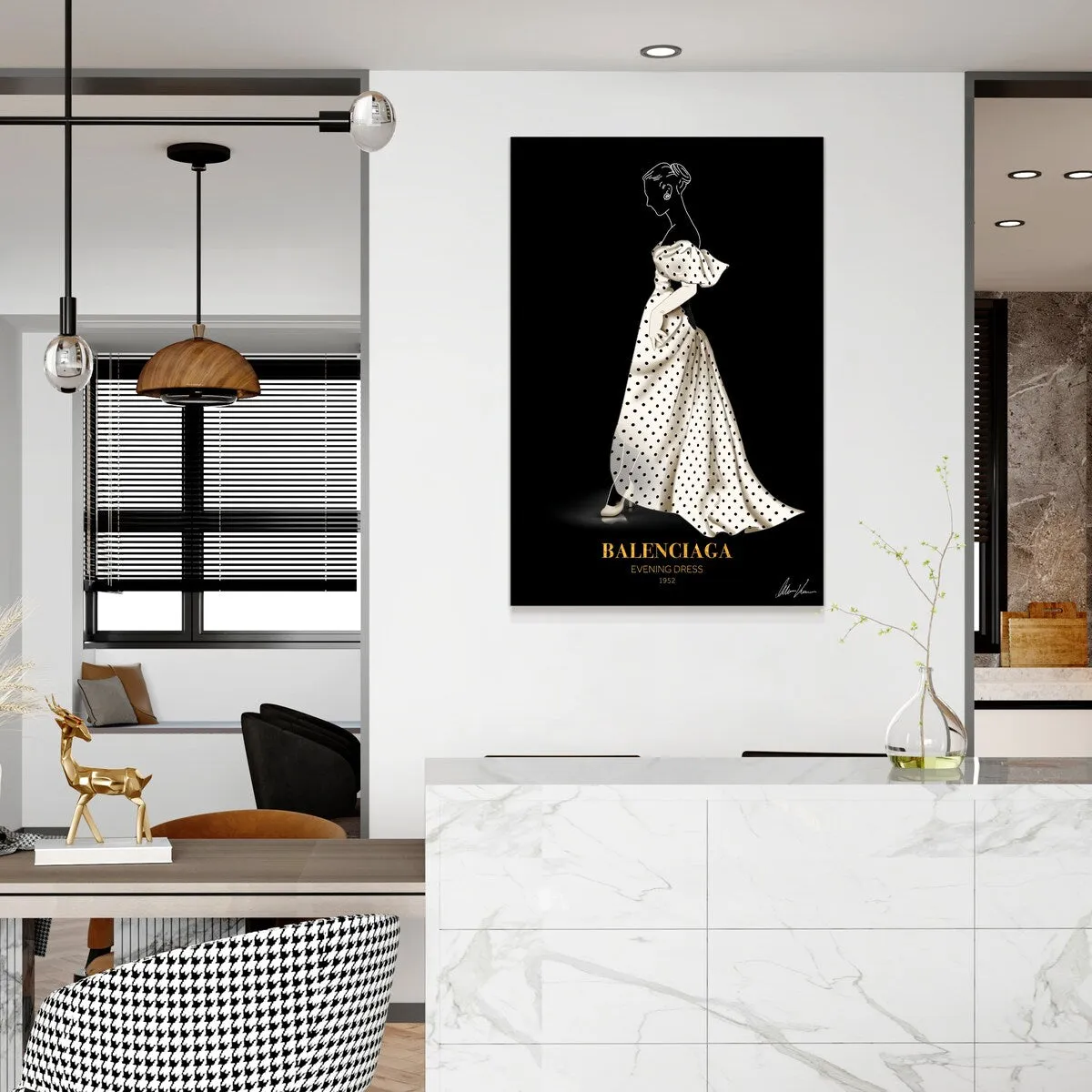 "B Fashion white look" Frameless Free Floating Reverse Printed Tempered Glass Wall Art