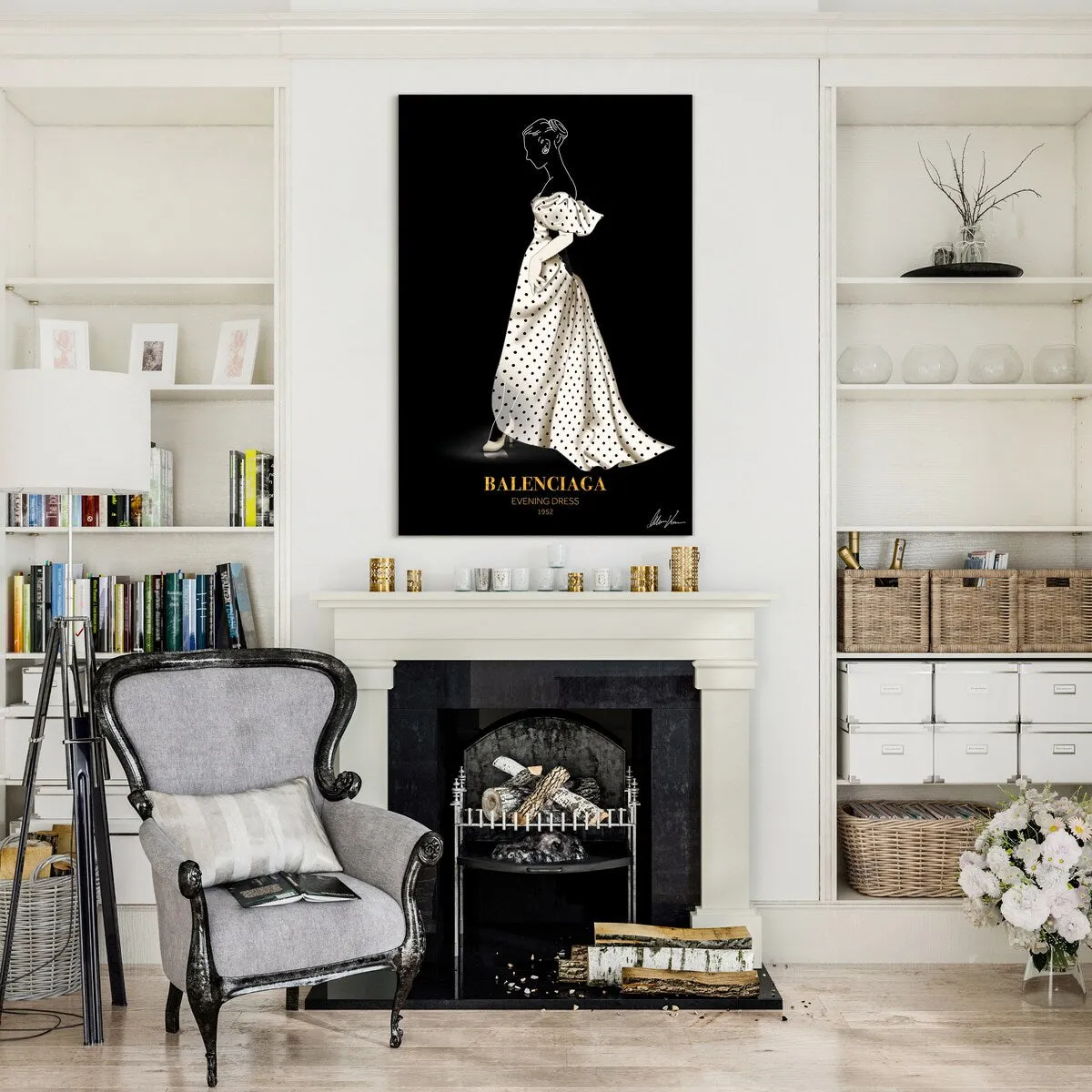 "B Fashion white look" Frameless Free Floating Reverse Printed Tempered Glass Wall Art