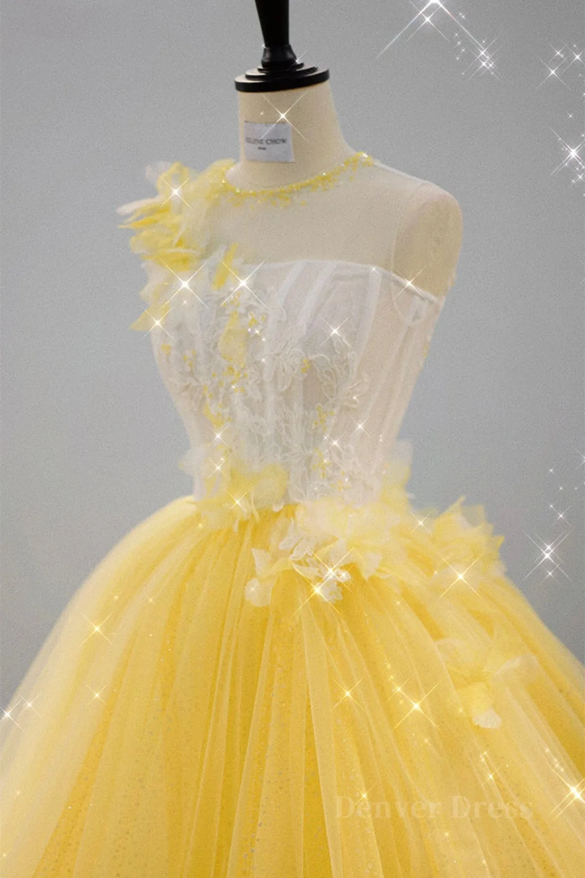 Round Neck Yellow Lace Tulle Prom Dress Yellow Lace Short Homecoming Dress Yellow Formal Graduation Evening Dress