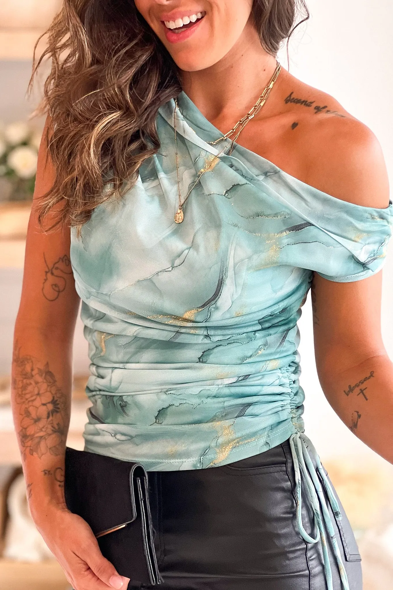Seafoam Marble Off Shoulder Top