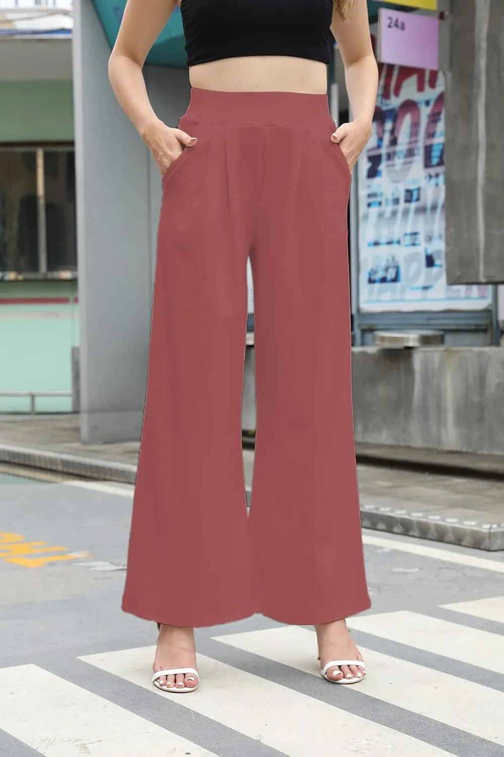 SHINFY Women's Stretchy Plus Size Wide Leg Palazzo Pants (S-3XL)