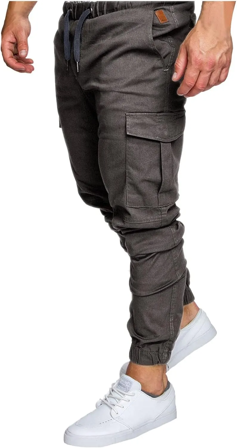 Slim Fit Work Jogger Pants for Men Stretch Twill Cotton Cargo Joggers Sweatpants Elastic Waist Cargo Hiking Pants