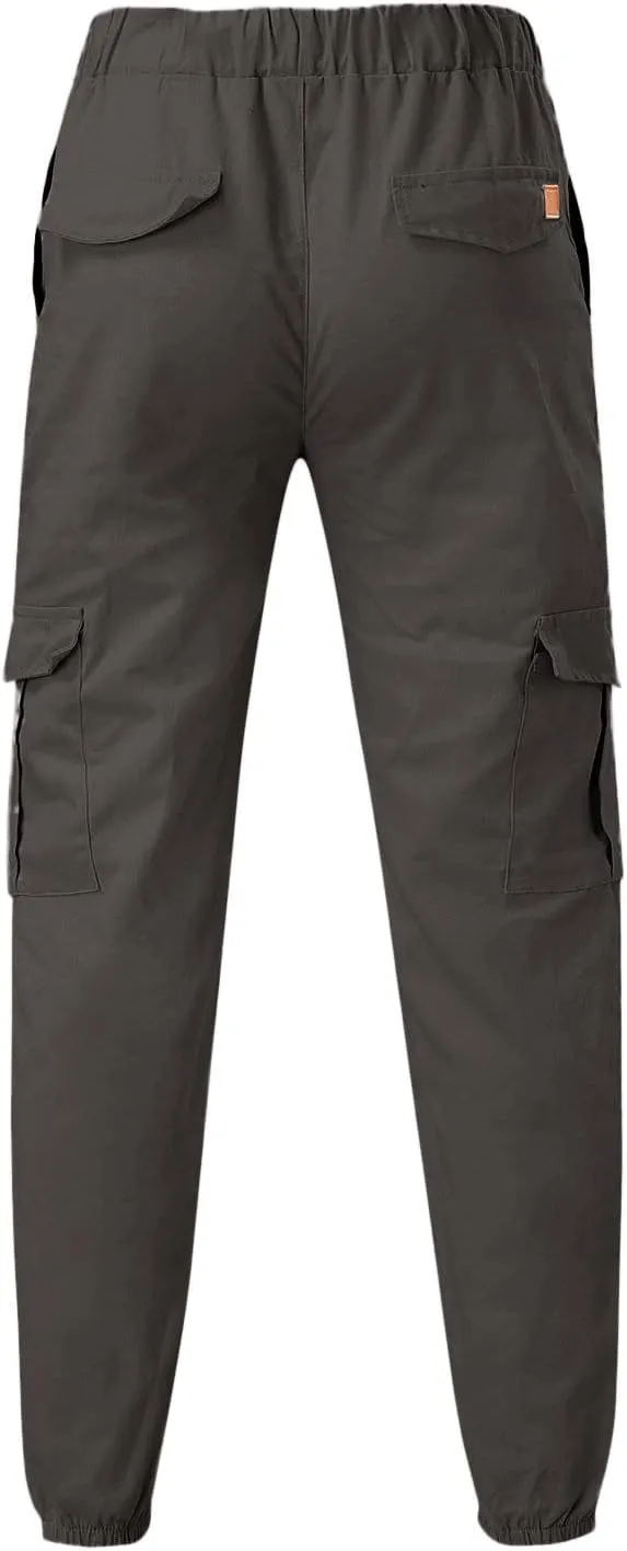 Slim Fit Work Jogger Pants for Men Stretch Twill Cotton Cargo Joggers Sweatpants Elastic Waist Cargo Hiking Pants