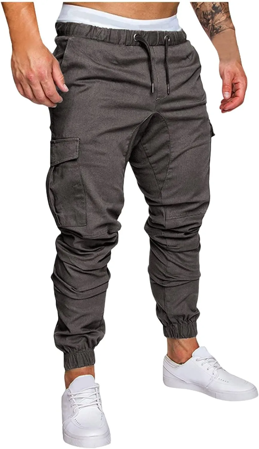 Slim Fit Work Jogger Pants for Men Stretch Twill Cotton Cargo Joggers Sweatpants Elastic Waist Cargo Hiking Pants