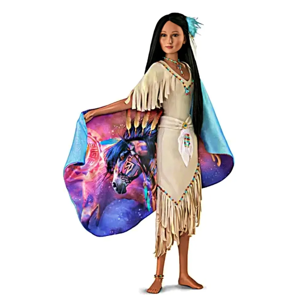 The Ashton-Drake Galleries Legend of the Spirit Pony Portrait Doll Handcrafted with Hand-Painted Details with Over 200 Beaded Faux Feather and Faux Suede-Buckskin Dress Collectors Edition by Laurie Prindle 21-Inches